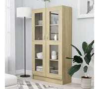 Gecheer Book Cabinet Vitrine Cabinet Glass Display Cabinet Living Room Office Display Storage Unit Sonoma Oak 82.5x30.5x150 cm Engineered Wood