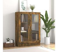 Gecheer Book Cabinet Vitrine Cabinet Glass Display Cabinet Living Room Office Display Storage Unit Smoked Oak 82.5x30.5x115 cm Engineered Wood