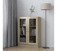 Gecheer Book Cabinet Vitrine Cabinet Glass Display Cabinet Living Room Office Display Storage Unit Sonoma Oak 82.5x30.5x115 cm Engineered Wood