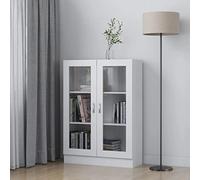 Gecheer Book Cabinet Vitrine Cabinet Glass Display Cabinet Living Room Office Display Storage Unit White 82.5x30.5x115 cm Engineered Wood