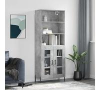 Gecheer Bookcase Tall Cupboard Wooden Living Room Bookshelf Kitchen Buffet Cabinet Concrete Grey 69.5x34x180 cm Engineered Wood Type10