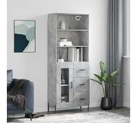 Gecheer Bookcase Tall Cupboard Wooden Living Room Bookshelf Kitchen Buffet Cabinet Concrete Grey 69.5x34x180 cm Engineered Wood Type15