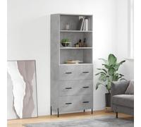 Gecheer Bookcase Tall Cupboard Wooden Living Room Bookshelf Kitchen Buffet Cabinet Concrete Grey 69.5x34x180 cm Engineered Wood Type11