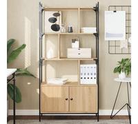 Gecheer Bookshelf Book Cabinet, Free Standing Display Cabinet, Tall Storage Cupboard with Open Shelves and Doors, Hallway Living Room Bedroom Furniture Sonoma Oak 76.5x30x154.5 cm Engineered Wood