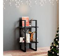Gecheer Bookshelf Bookcase 2-Tier Book Cabinet Living Room Bedroom Office Storage Unit Black 40x30x70 cm Solid Pine Wood