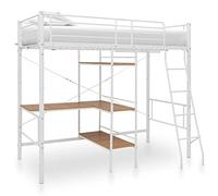Gecheer Bunk Bed with Table, Twin Bed Frame turn into Upper Bed and Down Desk, Bunk Bed with Adjustable Tables, Sleeper Beds for Adult and Children White Metal 90x200 cm