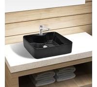 Gecheer Ceramic Bathroom Sink Basin with Faucet Hole Black Square Bathroom Sink Model141937