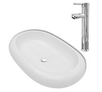 Gecheer Ceramic Wash Basin Mixer Tap Set - Modern Above Counter Sink with Chrome Finish - Easy Installation Model275496