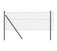 Gecheer Chain Link Fence with 13 Posts 0.6x2.5 m Galvanised Steel Grey Garden Decoration Fence