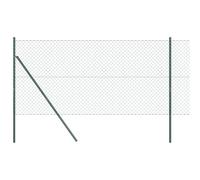 Gecheer Chain Link Fence with 13 Posts 1x25 m Galvanised Steel Green Garden Decoration Fence