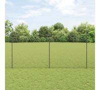 Gecheer Chain Link Fence with 20 U Posts Grey 1.4x10 m Steel Garden Decoration Fence