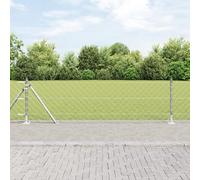 Gecheer Chain Link Fence with 7 Flanged Posts 0.6x10 m Galvanised Steel Garden Decoration Fence