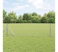 Gecheer Chain Link Fence with 7 Posts 0.4x10 m Galvanised Steel Garden Decoration Fence
