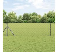 Gecheer Chain Link Fence with 7 Posts 0.8x10 m Galvanised Steel Grey Garden Decoration Fence