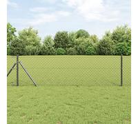 Gecheer Chain Link Fence with 7 Posts 0.8x10 m Galvanised Steel Grey Garden Decoration Fence
