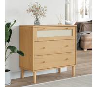 Gecheer Chest of Drawers Bedside Cabinet with Drawers Living Room Storage Chest Side Cabinet SENJA Rattan Look Brown 80x40x80 cm Solid Wood Pine