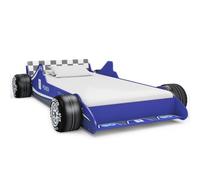 Gecheer Children's Race Car Bed, Wooden Car Bed with Rails, Race Car Bedroom Furniture 90x200 cm Blue