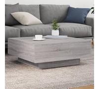 Gecheer Coffee Table Side Table LED End Table Sofa Tea Table Living Room Furniture with Storage Grey Sonoma 80x80x31 cm