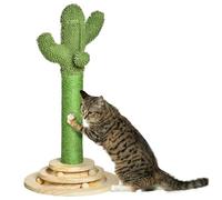 Gecheer Compact Cactus-Style Scratching Post: Ideal for Small Spaces, Protects Furniture, Sturdy Pinewood Base, Soft Plush Comfort