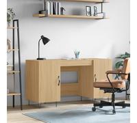 Gecheer Computer Desk, PC Laptop Table, Writing Table, Home Office Desk Table with 2 Cabinets, PC Workstation, Sonoma Oak 140x50x75 cm Engineered Wood