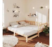 Gecheer Day Bed Frame Sofa Bed Guest Daybed Wooden Bed Frame Multifuctional Bed Base with Trundle 90x200 cm Solid Wood Pine Type1