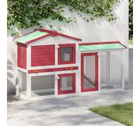 Gecheer Deluxe Wooden Hutch for Small Animals - 2 Layer Cozy Space, Ideal for Rabbits & Guinea Pigs, White and Red, 145 x 45 x 84 cm Model170842