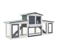 Gecheer Deluxe Wooden Rabbit Hutch 2-Layer Outdoor Pet Cage with Asphalt Roof, Solid Fir Wood, White and Grey, 201x45x85 cm, for Small Animals Playing, Exercising, Training 170843