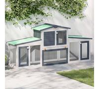 Gecheer Deluxe Wooden Rabbit Hutch - White and Grey, 201 x 45 x 85 cm, Ideal for Small Animals Model170843