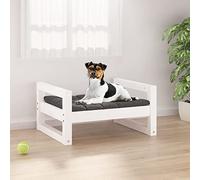 Gecheer Dog Bed Raised Pet Sofa Wooden Bed for Small Dogs and Cats White 55.5x45.5x28 cm Solid Pine Wood