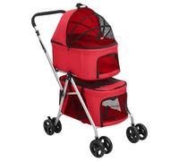 Gecheer Dog Stroller 2 Layers Folding Red 2.7ft Long 1.6ft Wide 300D Oxford Fabric Pet Stroller for Outdoor Travel cart Model172206