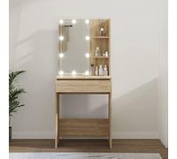 Gecheer Dressing Table Vanity Desk Vanity Makeup Table with LED Sonoma Oak 60x40x140 cm Storage Console Table for Bedroom Living Room