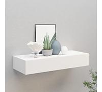 Gecheer Elegant Floating Shelf with Drawer - White, MDF & Metal, 60x23.5x10 cm Model330255