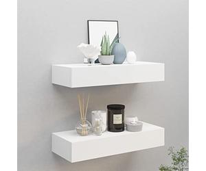 Gecheer Elegant Floating Shelves with Drawer - White, 2 Pack, 60x23.5x10cm Model330256