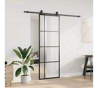 Gecheer ESG Glass Sliding Door with Powder-Coated Steel Hardware Kit - Transparent/Black - 76x205 cm Model3375949