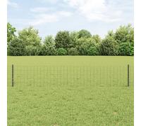 Gecheer Euro Fence with 11 U Posts Grey 0,4x25 m Steel Garden Decoration Fence