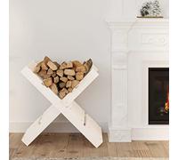 Gecheer Firewood Log Storage Rack Log Holder Wood Basket White 47x39.5x48 cm Solid Wood Pine Standing Fireplace Tools for Indoor Outdoor Use