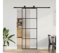 Gecheer Frosted ESG Glass Sliding Door with Powder-Coated Steel Hardware - Transparent/Black, 76x205 cm - Ideal for Bedroom, Kitchen, Barn, Garage Model3375809