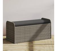 Gecheer Garden Bench with Storage Garden Storage Box Deck Box Indoor Outdoor Seating Chair Storage Chest with Cushion Grey 115x51x52 cm Poly Rattan
