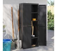 Gecheer Garden Storage Container with Doors and Shelves Plastic Tool Storage Cabinet Garden Furniture Utility Chest Organiser for Patio Black 65x37x165 cm PP Type2