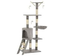 Gecheer Grey Cat Tree Scratching Post with Ladder, House, and Toys - 138 cm High Model170578