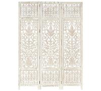 Gecheer Hand Carved 3-Panel Room Divider Folding Screens and Room Dividers Room Divider Screen White 120x165 cm Solid Mango Wood Room Dividers