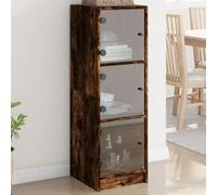 Gecheer Highboard with Glass Doors Smoked Oak 35x37x109 cm