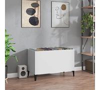 Gecheer Home Turntable Stand with Vinyl Record Storage Wood Side Cabinet Simple Design TV Table with Open Front Storage Compartment White 74.5x38x48 cm Engineered Wood 1