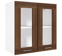 Gecheer Kitchen Wall Cabinet, Hanging Glass Cabinet, Wall Mounted Kitchen Cabinet, Floating Kitchen Storage Cupboard, Double Glass Doors with Shelf Brown Oak 60x31x60 cm Engineered Wood
