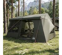 Gecheer Large 9-Person Family Camping Tent with Rainfly, Water-Resistant 185T Polyester, 3 Rooms, 3 Doors, 9 Windows, Army Green, 433x420x224 cm 42042249