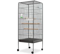 Gecheer Large Bird Cage Black 21.3x21.3x57.5 Inch Steel Aviary with Wooden Perches, Pull-Out Tray, Feeding Tray, Water Dispenser, Castors for Pet Birds 170408