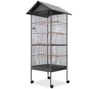 Gecheer Large Bird Cage with Roof Black 26x26x61 Inch Steel Frame, 4 Wooden Perches, Pull-Out Tray, Feeding Tray & Water Dispenser, Easy Move Castors, Ideal for Pet Birds 170409