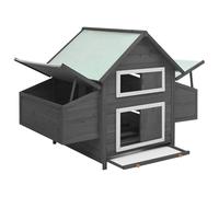 Gecheer Large Grey and White Chicken Coop with Two Nest Boxes - Solid Firwood, 152 x 96 x 110cm 171460