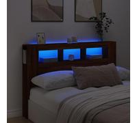 Gecheer LED Headboard Cabinet Bedroom Storage Shelf Bookcase Bedroom Display Shelf Unit Wooden Storage Backboard Bed Accessory Brown Oak 160x18.5x103.5 cm Engineered Wood