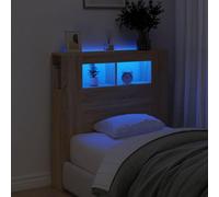 Gecheer LED Headboard Cabinet Bedroom Storage Shelf Bookcase Bedroom Display Shelf Unit Wooden Storage Backboard Bed Accessory Sonoma Oak 100x18.5x103.5 cm Engineered Wood